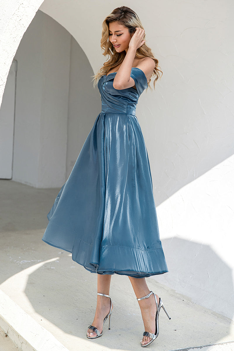 Load image into Gallery viewer, Princess A Line Off the Shoulder Grey Blue Formal Party Dress