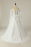 Luxurious A Line Off the Shoulder White Wedding Dress with Appliques