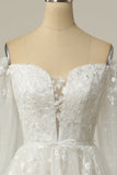 Luxurious A Line Off the Shoulder White Wedding Dress with Appliques