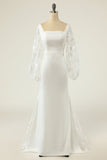 White Mermaid Long Sleeves Wedding Dress