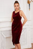 Load image into Gallery viewer, Burgundy Velvet Bodycon Party Dress