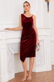 Burgundy Velvet Bodycon Party Dress