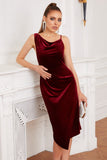 Burgundy Velvet Bodycon Party Dress