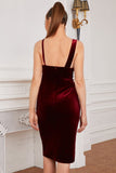 Burgundy Velvet Bodycon Party Dress