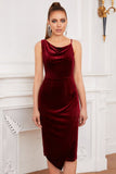 Burgundy Velvet Bodycon Party Dress