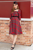 Plaid Red Vintage Dress with Sleeves