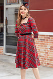 Plaid Red Vintage Dress with Sleeves