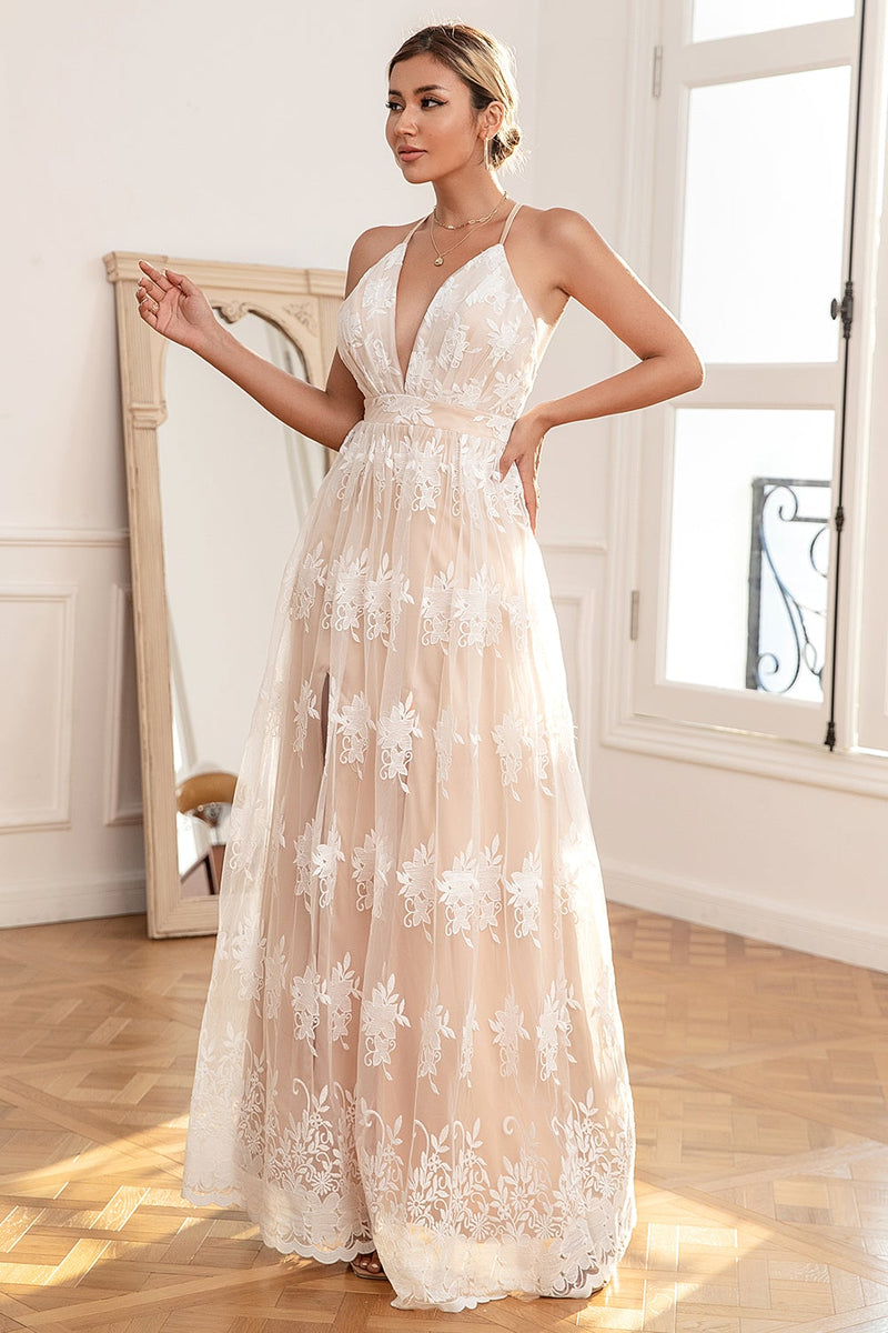 Load image into Gallery viewer, White Lace Long Formal Dress