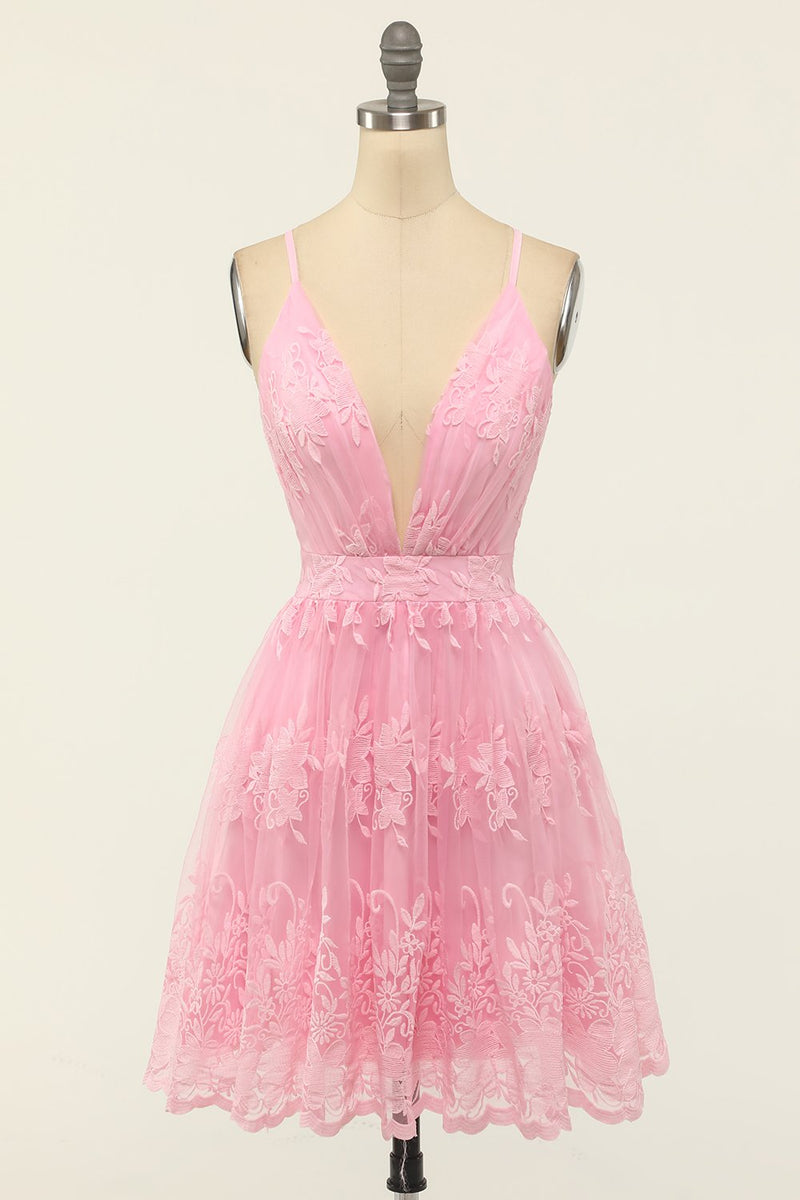 Load image into Gallery viewer, Pink Spaghetti Straps Short Formal Dress