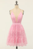 Pink Spaghetti Straps Short Formal Dress