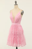 Pink Spaghetti Straps Short Formal Dress