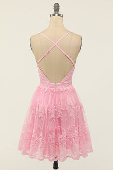 Pink Spaghetti Straps Short Formal Dress