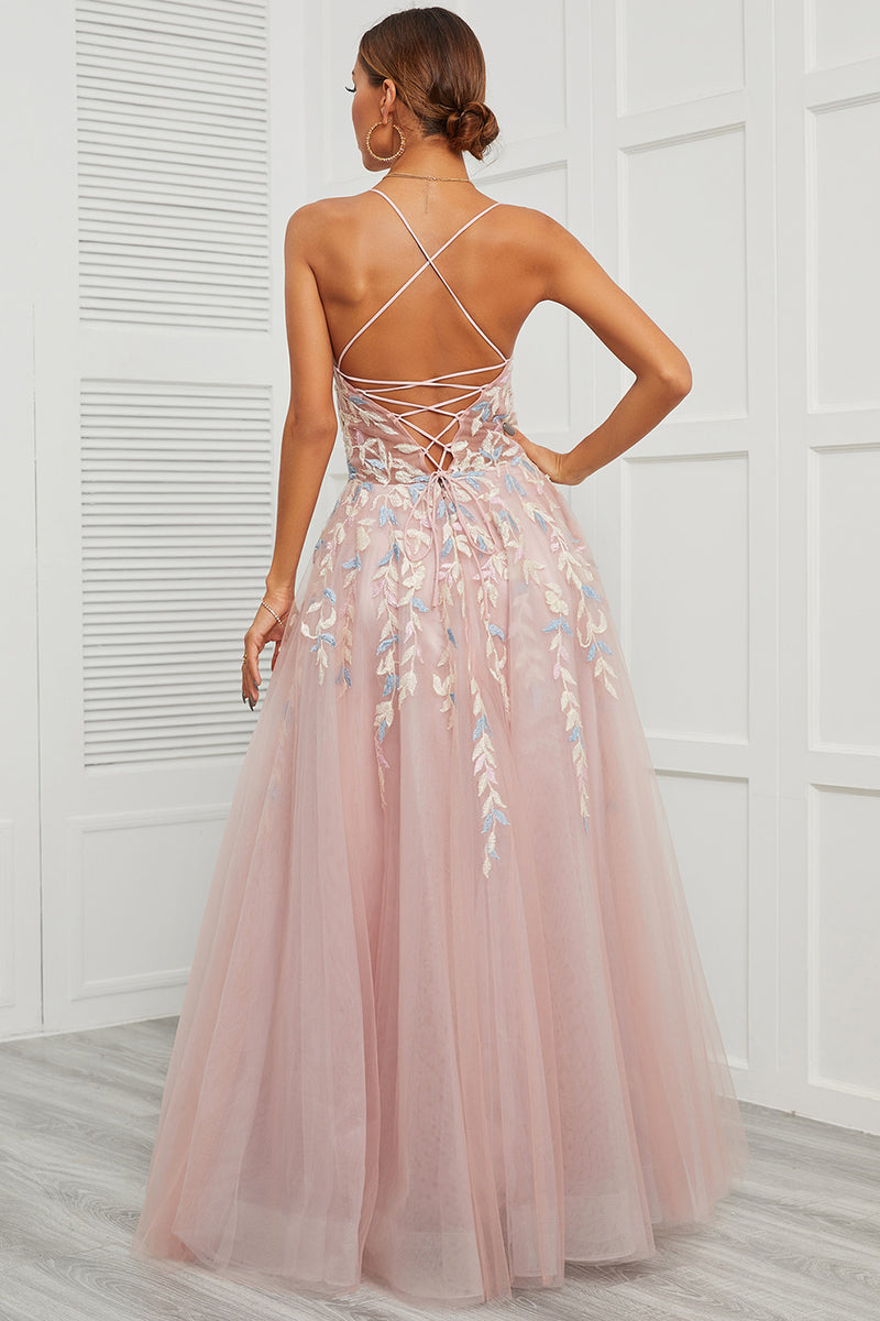 Load image into Gallery viewer, Spaghetti Straps Pink Tulle Formal Dress