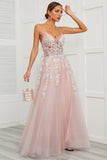 Spaghetti Straps Pink Tulle Formal Dress