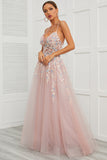 Spaghetti Straps Pink Tulle Formal Dress