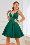 Green Satin Short Formal Dress