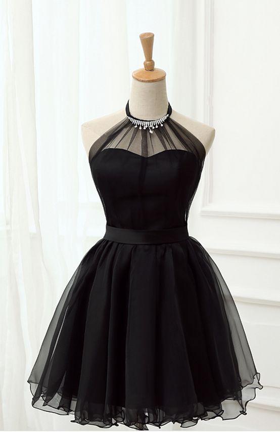Halter Black Tulle Short Cocktail Dress