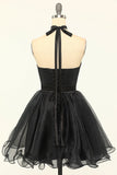 Halter Black Tulle Short Cocktail Dress