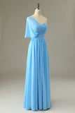 One Shoulder Blue Bridesmaid Dress