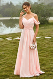 Off Shoulder Blush Bridesmaid Dress