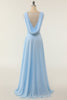 Load image into Gallery viewer, V-neck Blue Bridesmaid Dress with Ruffle