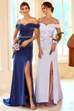 Sheath Spaghetti Straps Lilac Long Bridesmaid Dress with Split Front