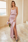 Spaghetti Straps Grey Pink Long Bridesmaid Dress