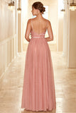 A Line Long Bridesmaid Dress with Ruffles