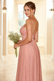 A Line Long Bridesmaid Dress with Ruffles