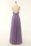 A Line Spaghetti Straps Bridesmaid Dress with Ruffles