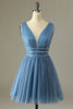 Load image into Gallery viewer, Glitter Grey Blue Tulle Short Formal Dress