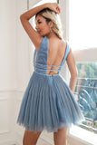 Glitter Grey Blue Short Formal Dress