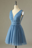 Glitter Grey Blue Tulle Short Formal Dress