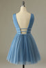 Load image into Gallery viewer, Glitter Grey Blue Tulle Short Formal Dress