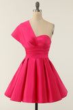 Fuchsia One Shoulder Cocktail Dress