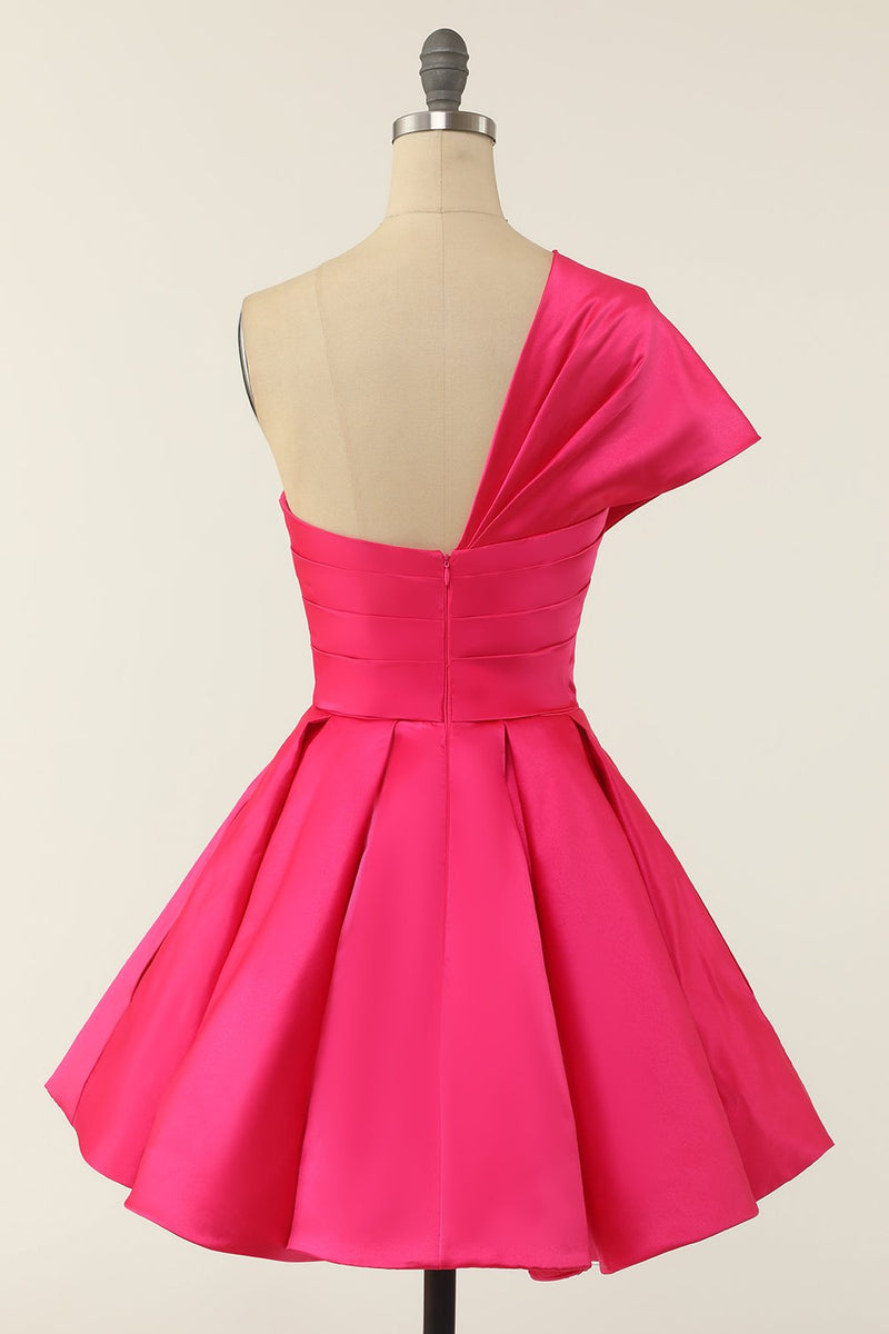 Load image into Gallery viewer, Fuchsia One Shoulder Cocktail Dress