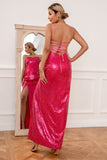 Fuchsia Sequins Formal Dress with Slit