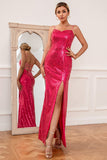 Fuchsia Sequins Formal Dress with Slit