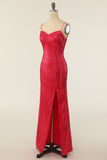 Sheath Spaghetti Straps Fuchsia Sequins Party Dress