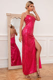 Fuchsia Sequins Formal Dress with Slit