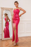 Fuchsia Sequins Formal Dress with Slit