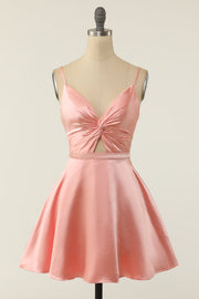 A Line Spaghetti Straps Blush Short Cocktail Party Dress