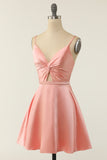 A Line Spaghetti Straps Blush Short Cocktail Party Dress