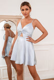 Cute A Line Spaghetti Straps Light Blue Short Formal Dress