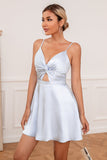 Cute A Line Spaghetti Straps Light Blue Short Formal Dress