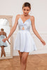 Load image into Gallery viewer, Cute A Line Spaghetti Straps Light Blue Short Formal Dress