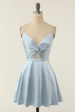 A Line Spaghetti Straps Blush Short Cocktail Party Dress