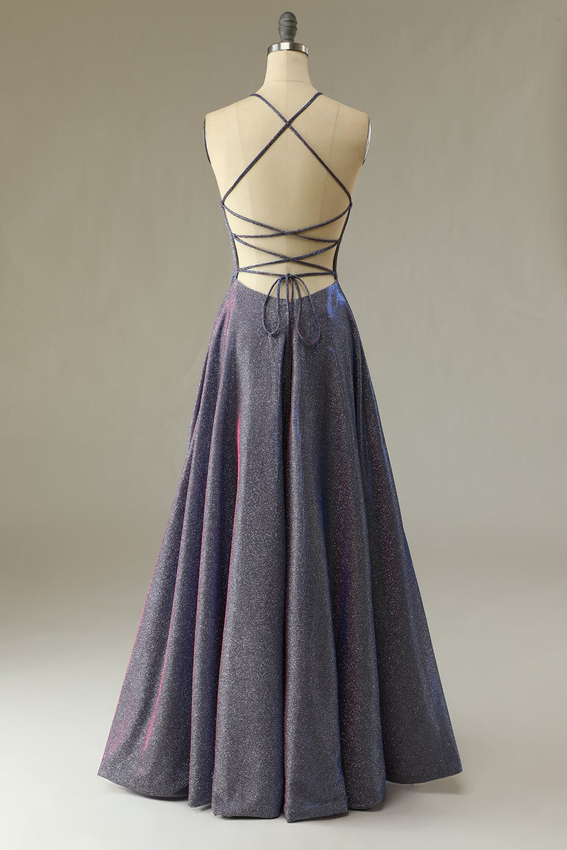 Load image into Gallery viewer, Glitter Purple Long Formal Dress