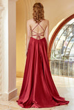 Burgundy Spaghetti Straps Simple Formal Dress