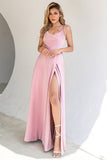 Blush Spaghetti Straps Long Formal Dress with Slit
